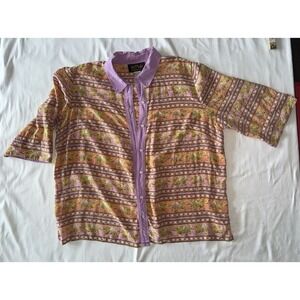 Bob Mackie‎ Blouse Top Womens 2XL Silk Button Up Tunic Art to Wear Vintage